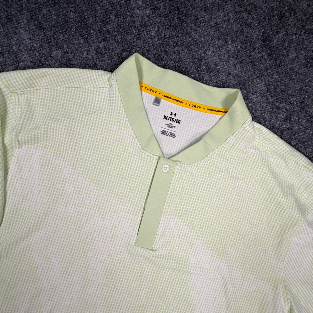Under Armour Curry Mens XL Lime Green Houndstooth Blade Collar Golf Polo 0528